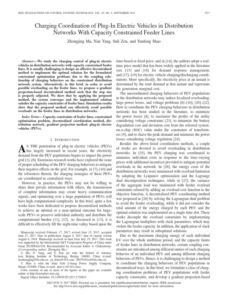 Charging Coordination of Plug-In Electric Vehicles in Distribution ...