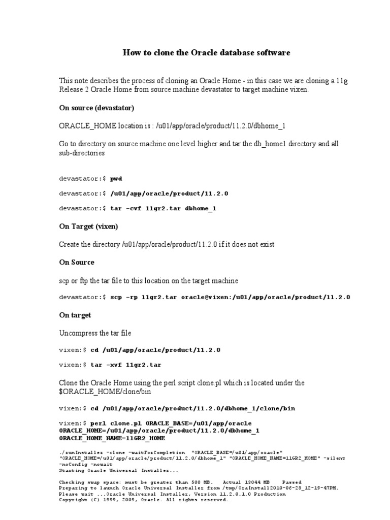 How To Clone The Oracle Database Software | PDF