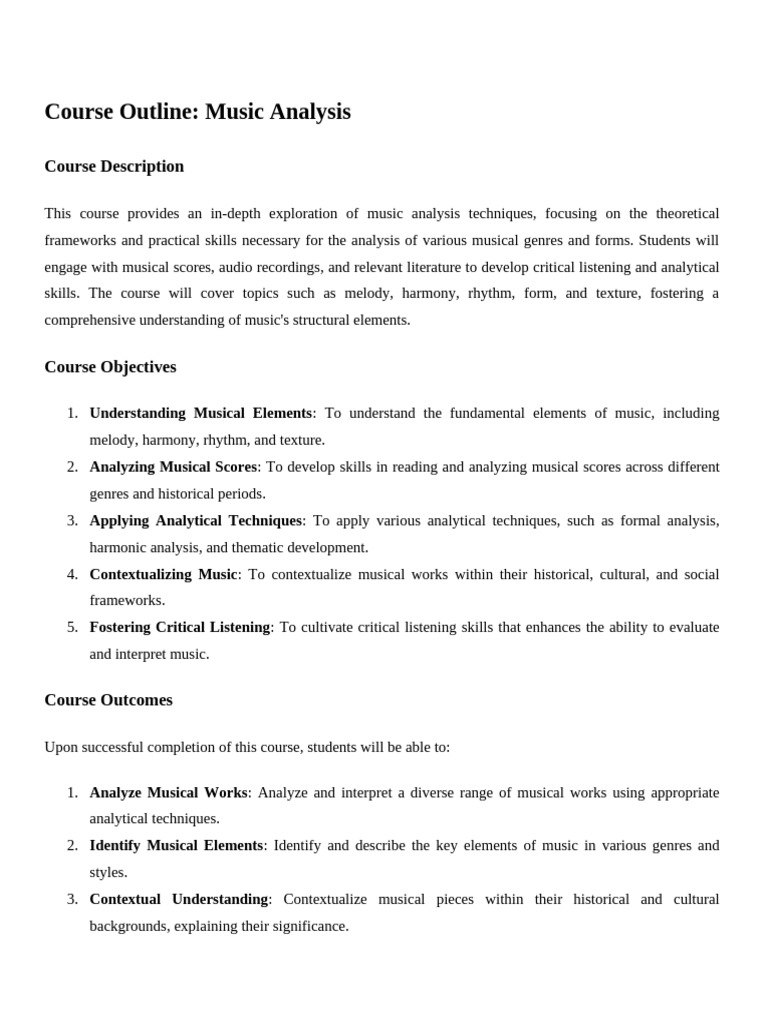 Music Analysis Techniques Course Outline | PDF | Harmony | Music Theory