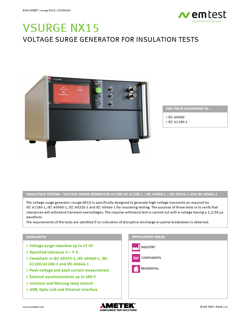VSURGE NX15 Voltage Surge Generator | PDF | Electricity | Electrical ...