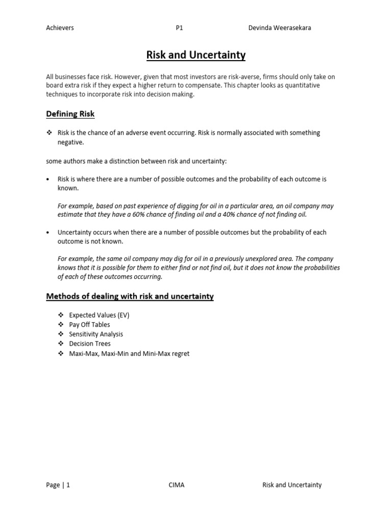 Risk and Uncertainty in Business Decisions | PDF | Risk | Uncertainty
