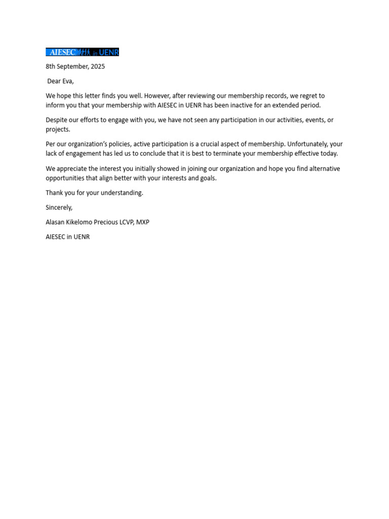 Eva Sack Letter | PDF