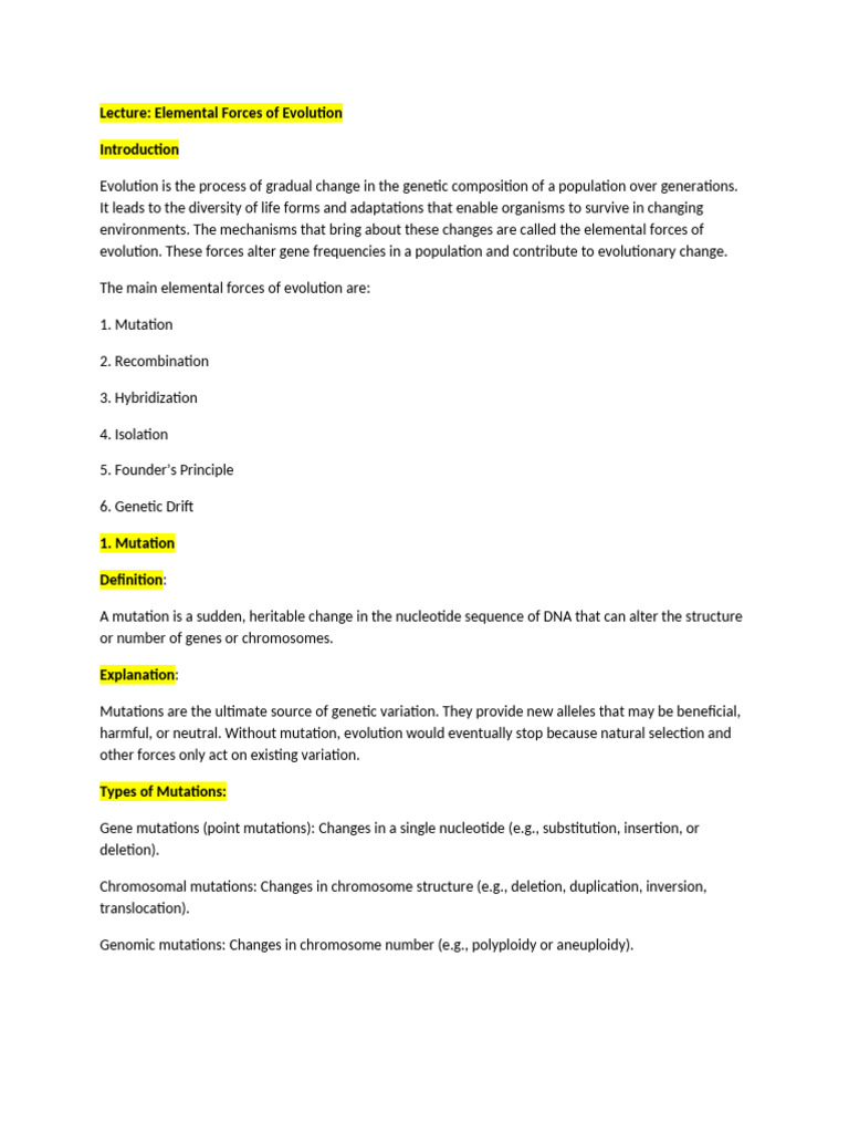 Elemental Forces of Evolution Explained | PDF | Mutation | Hybrid (Biology)