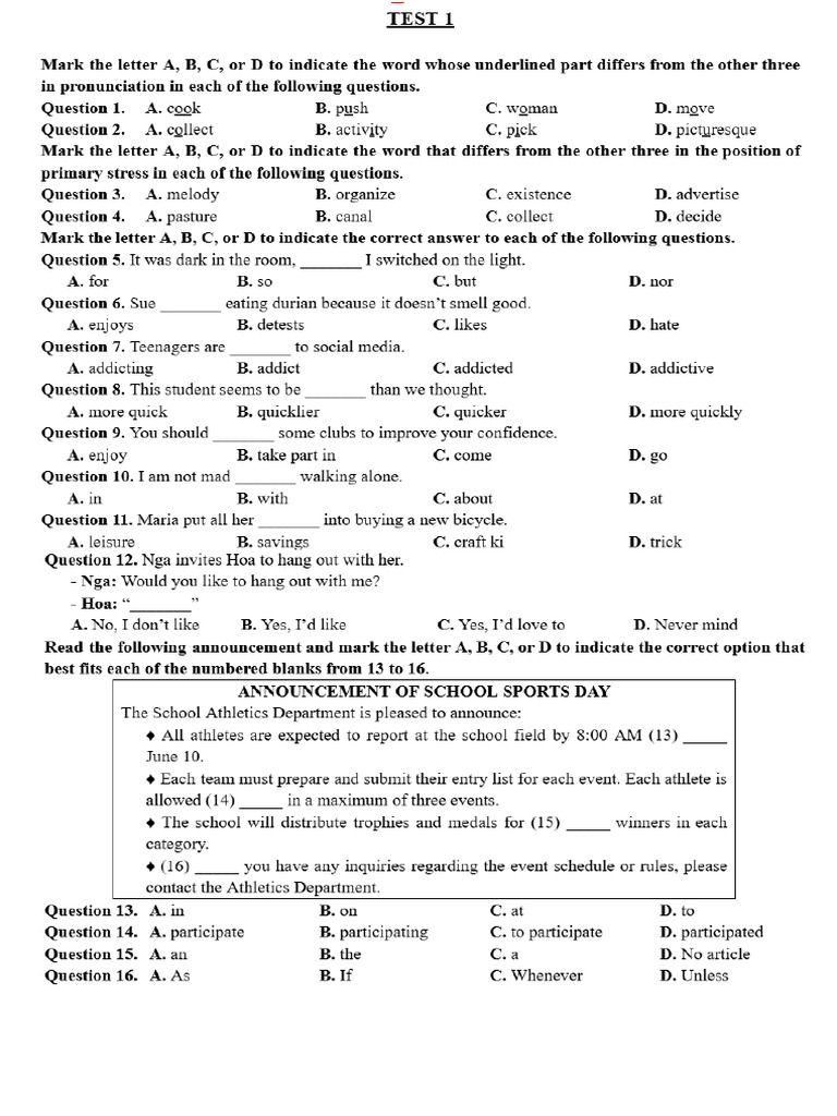 in 1 bản test | PDF