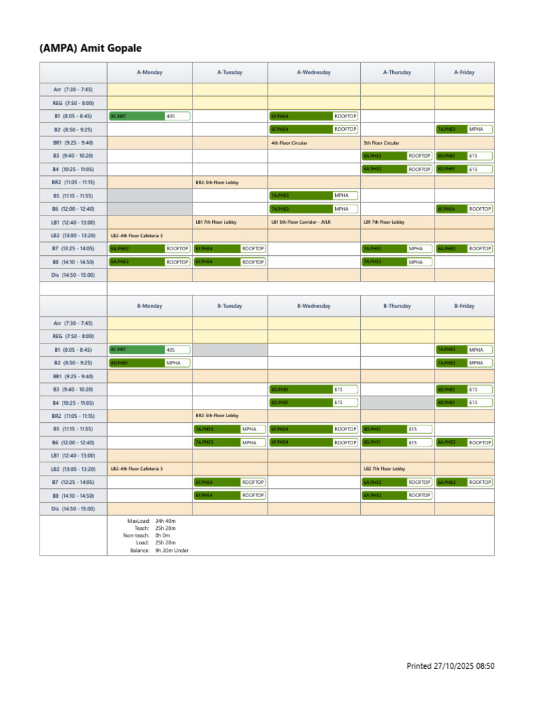 Weekly Teaching Schedule Overview | PDF