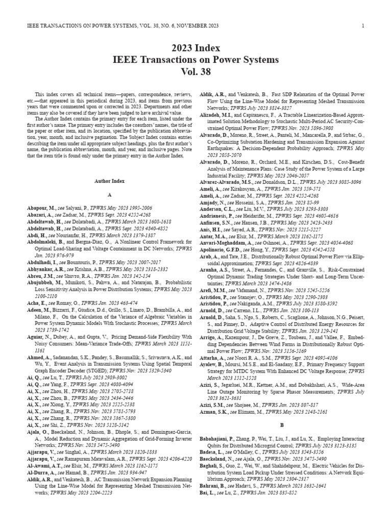 2023 IEEE Power Systems Index | PDF | Electric Power | Power (Physics)