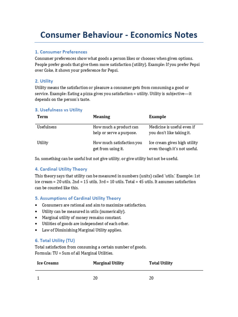 Understanding Consumer Utility Concepts | PDF | Utility | Marginal Utility