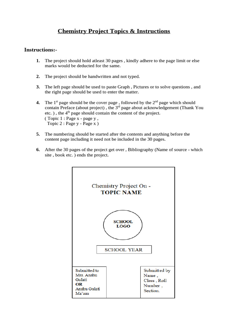Chemistry Project Guidelines & Topics | PDF
