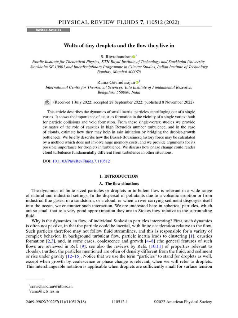 Dynamics of Droplets in Turbulent Flow | PDF | Turbulence | Vortices