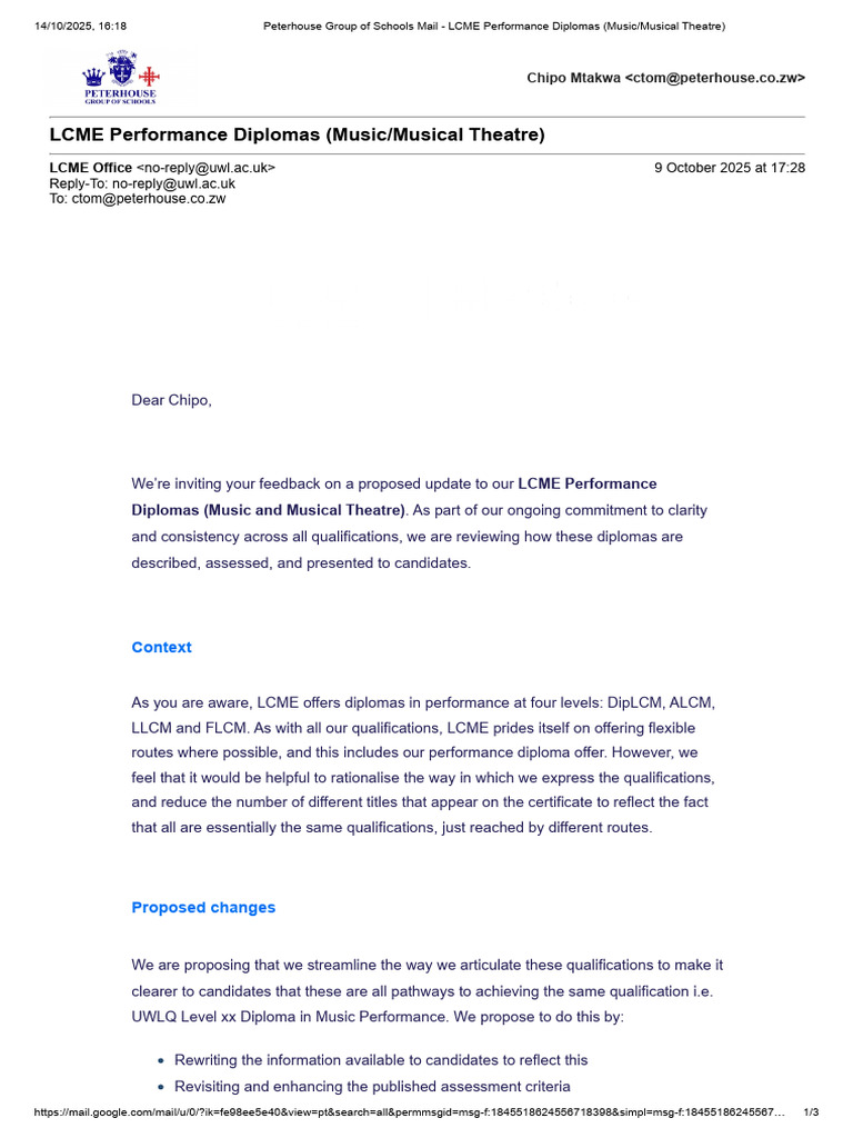 LCME Performance Diplomas (Music - Musical Theatre) | PDF