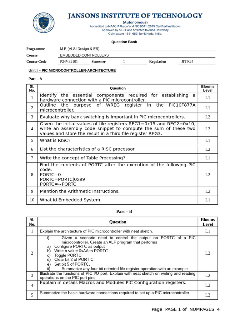 PIC Microcontroller Question Bank | PDF | Microcontroller | Central ...