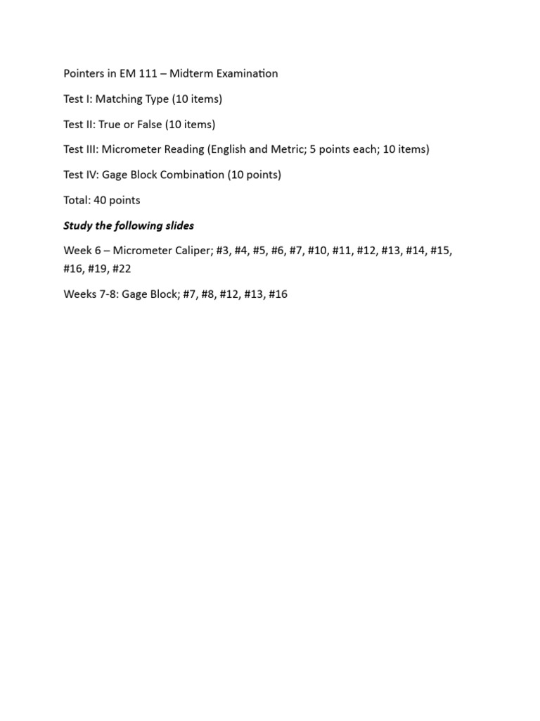 EM 111 Midterm Exam Study Guide | PDF