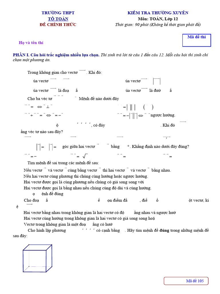Vectơ Trong Không Gian Ma de 105 | PDF