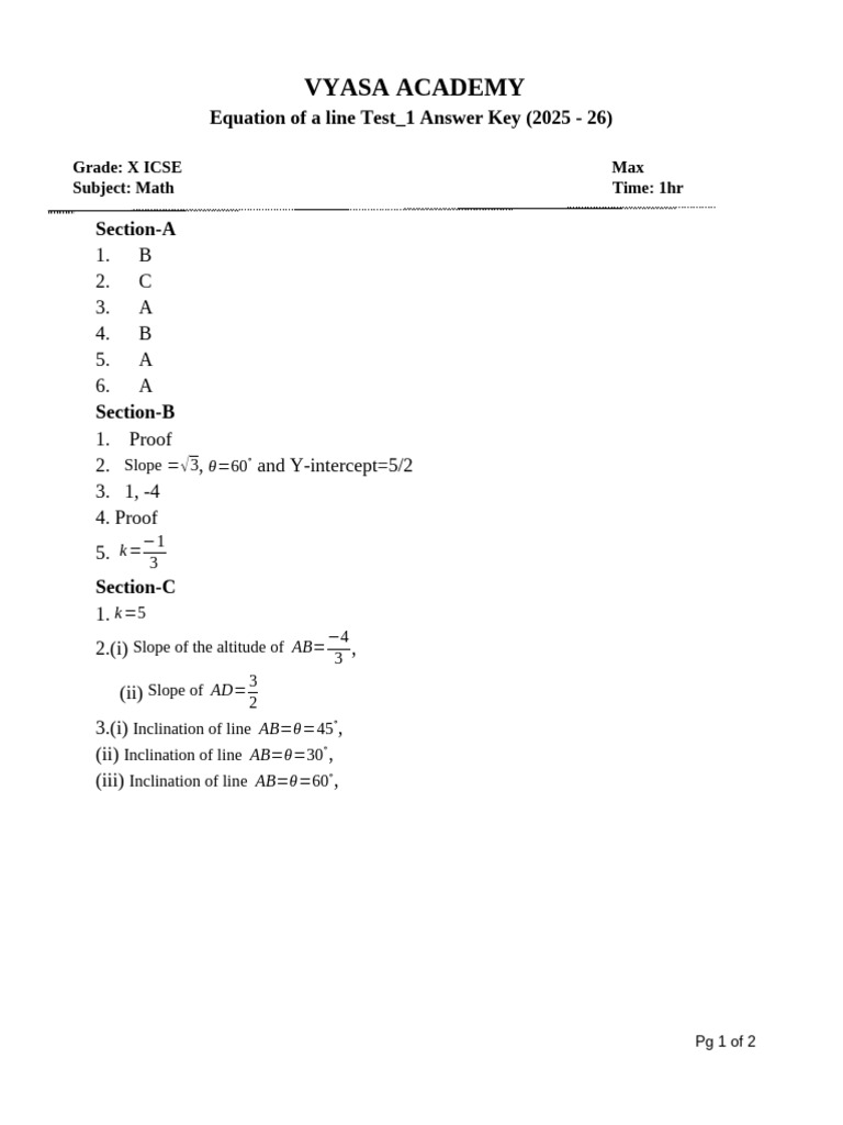 Equation of a Line Test Answer Key | PDF