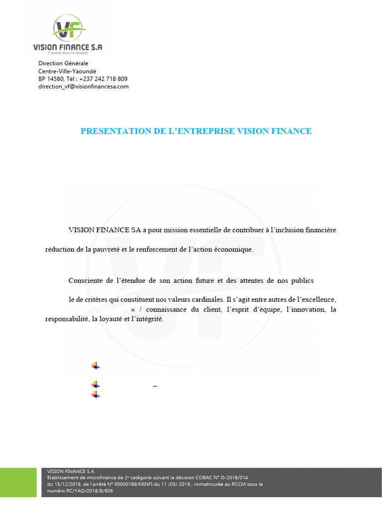 Vision Finance SA : Microfinance et Inclusion | PDF | La microfinance ...