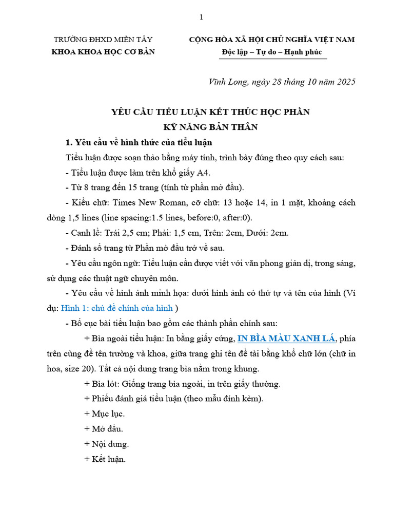 Tiểu Luận KNBT HK1-2025 - Thứ 5 | PDF