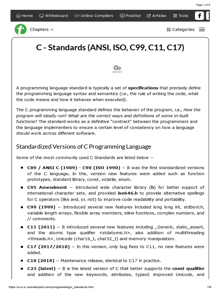 Overview of C Language Standards | PDF | C (Programming Language ...