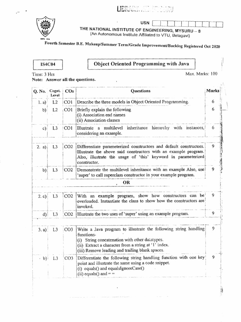 Is4c04 Object Oriented Programming With Java Oct2020 | PDF