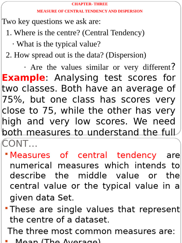 Central Tendency and Data Dispersion | PDF | Variance | Standard Deviation
