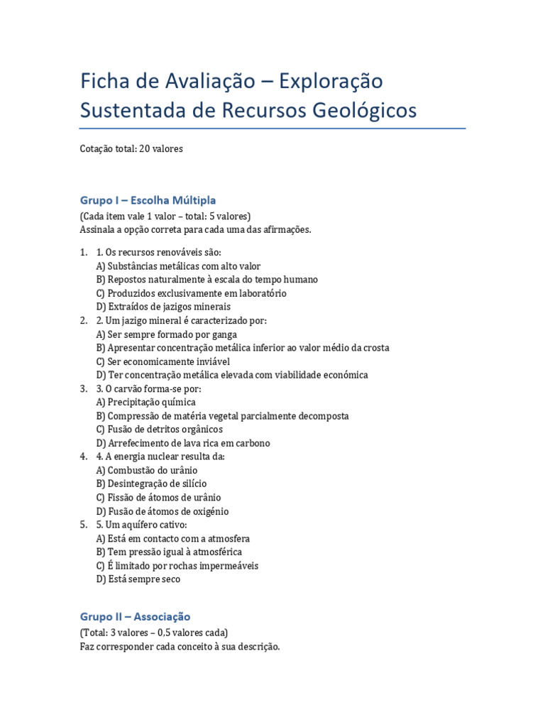 Ficha Recursos Geologicos | PDF | Potência nuclear | Energia renovável