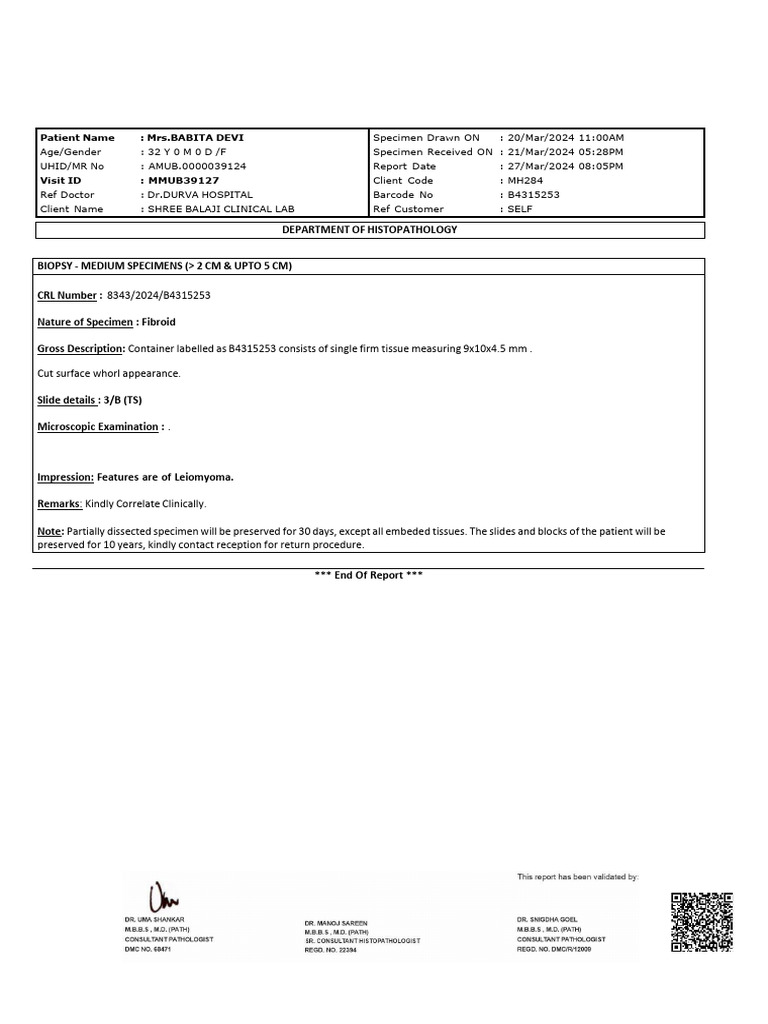 Leiomyoma Biopsy Report for Fibroid | PDF