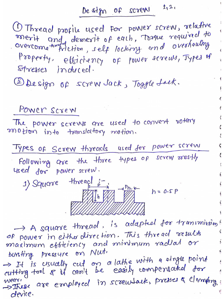 Design of Screw - DIME Notes | PDF | Metalworking | Machining