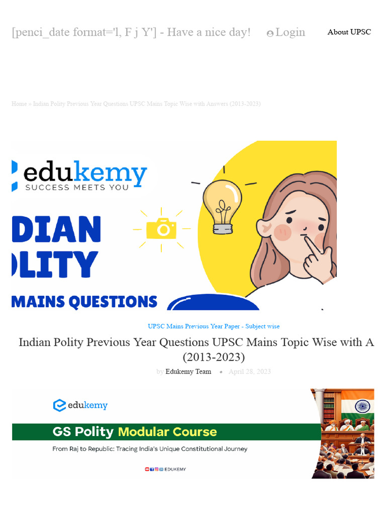 Indian Polity Previous Year Questions UPSC Mains | PDF | Constitution ...