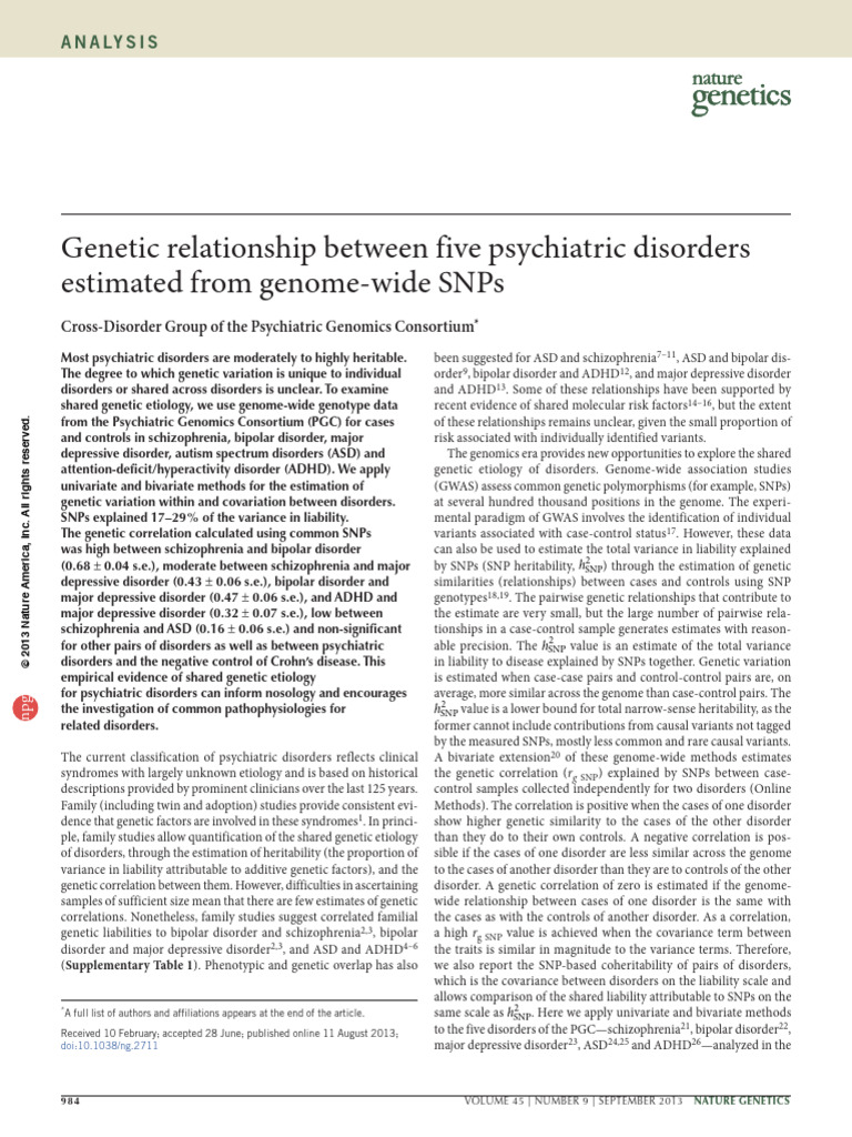 Genetic Links in Psychiatric Disorders | PDF | Genome Wide Association ...