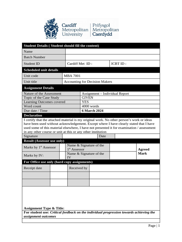 MBA 7001 Accounting for Decision Makers Assignment | PDF | Return On ...
