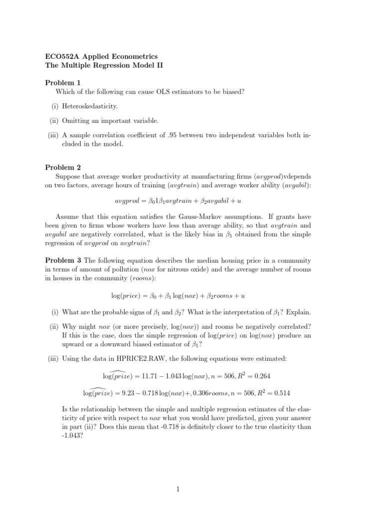 Applied Econometrics: Multiple Regression Analysis | PDF | Linear ...
