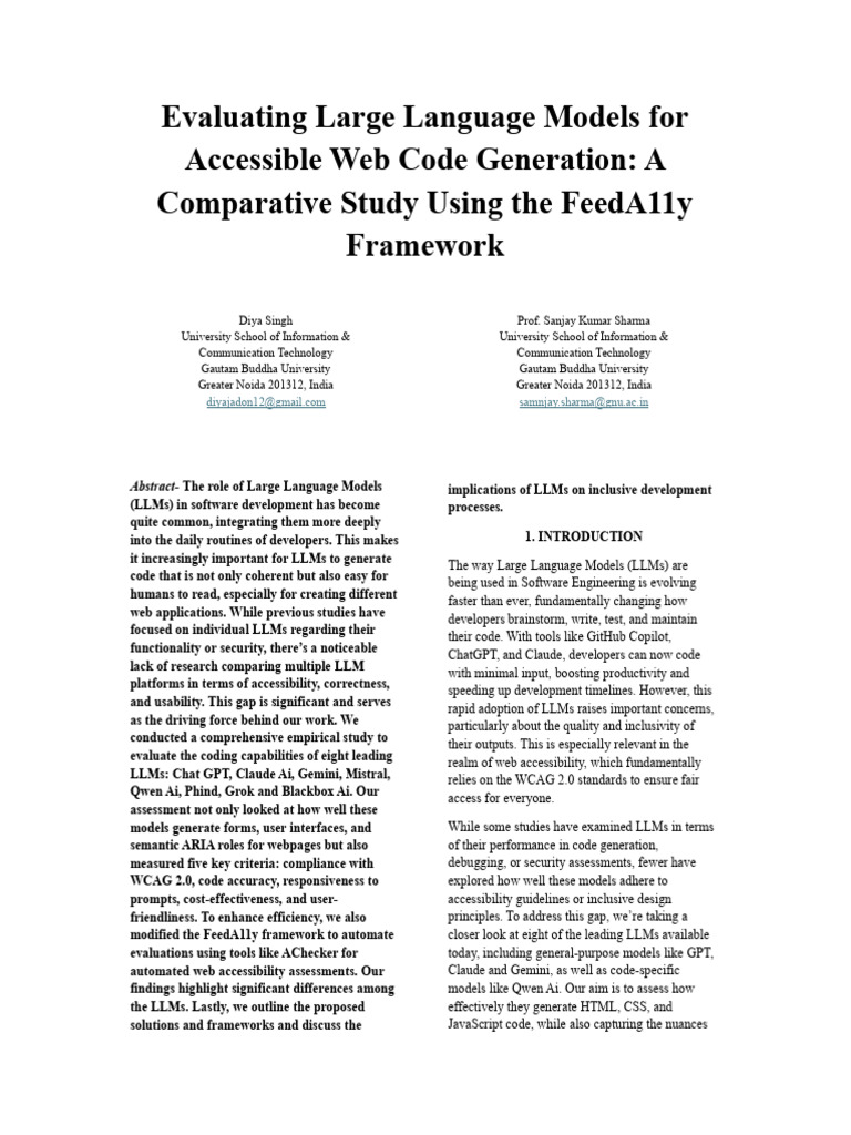 Accessibility Evaluation of LLMs Using FeedA11y | PDF | Software ...
