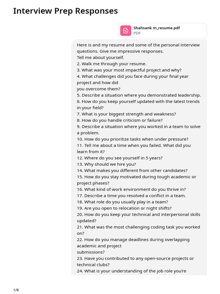 Interview Prep Responses | PDF | Artificial Intelligence | Intelligence ...