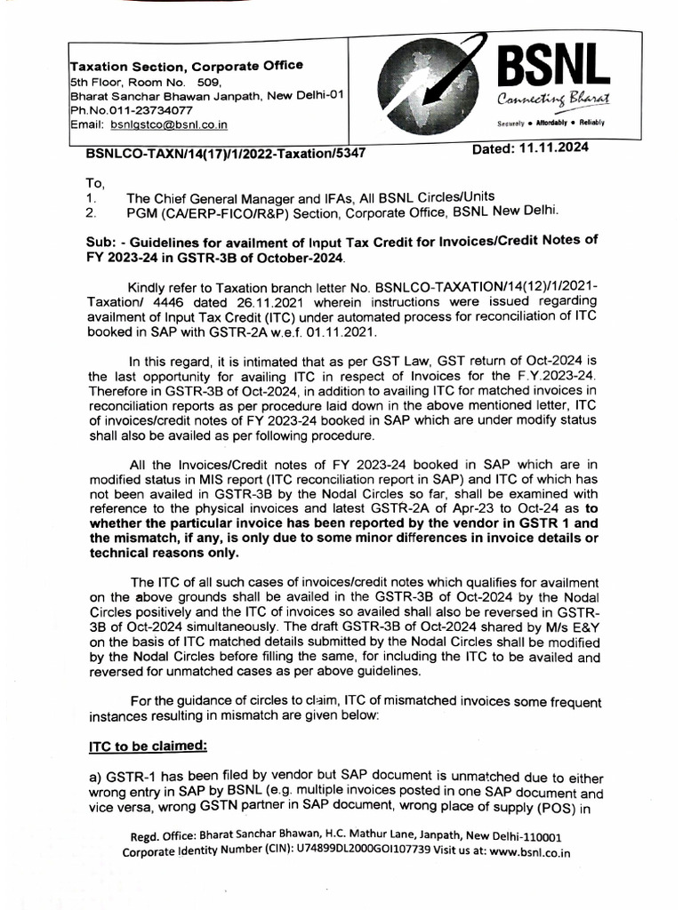 ITC Taken Guidelines | PDF