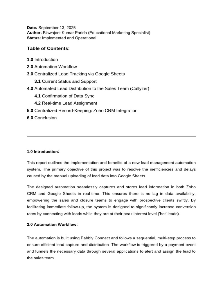 Project Report - Lead Management Automation | PDF | Customer ...