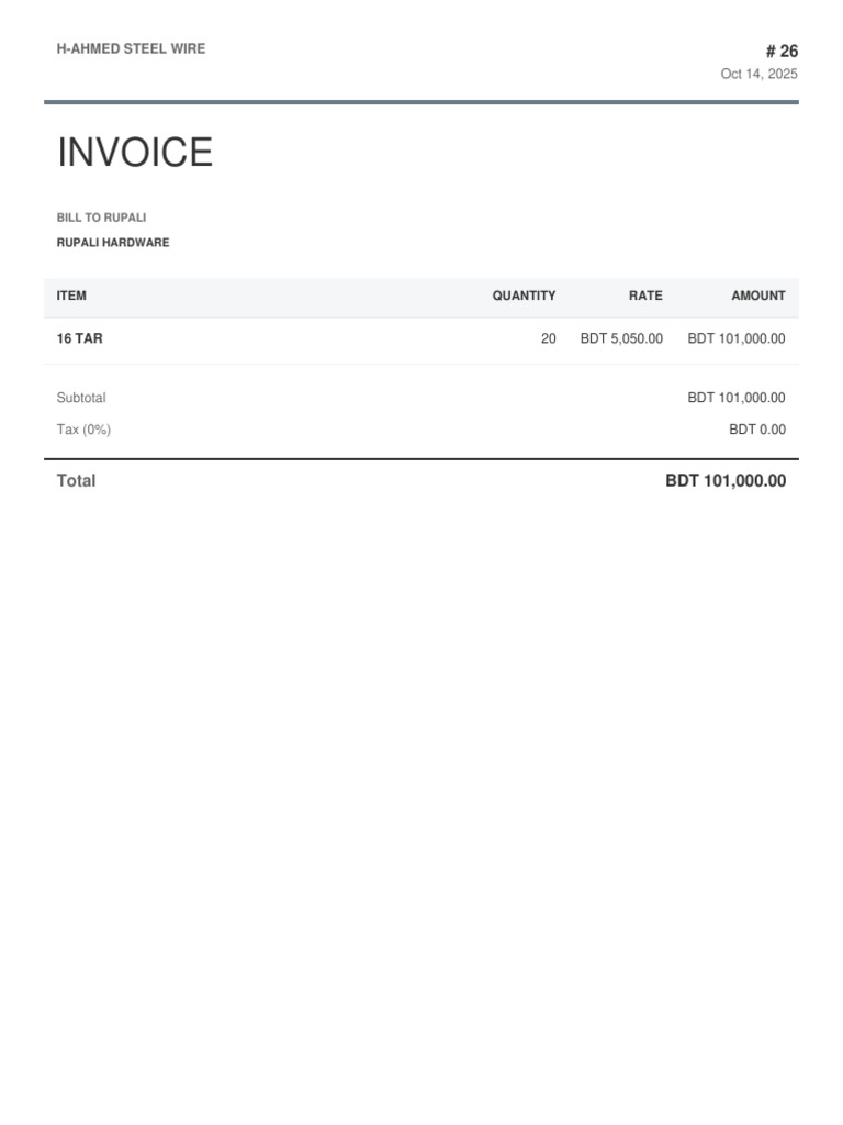 H-AHMED Steel Wire Invoice #26 | PDF