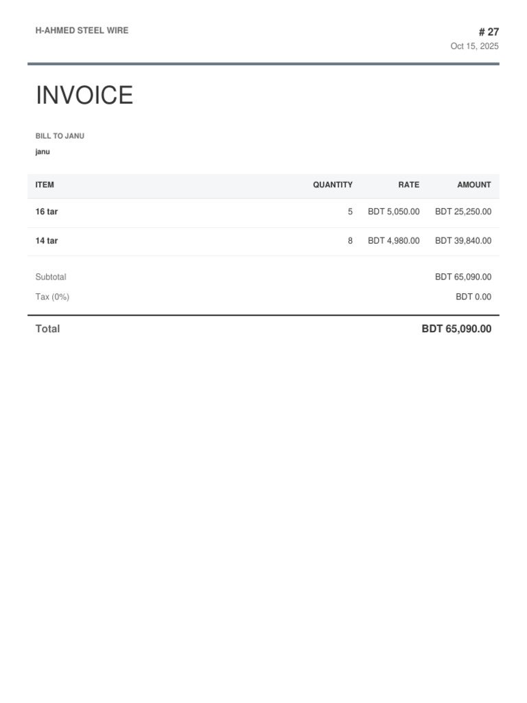 H-AHMED Steel Wire Invoice #27 | PDF