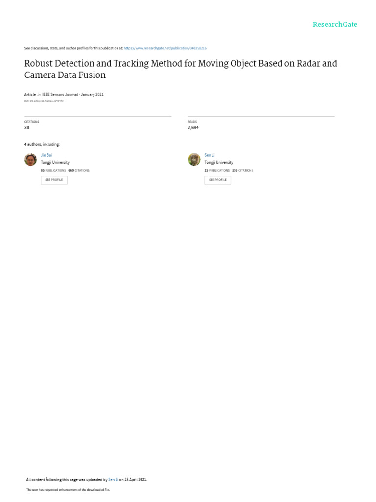 Radar-Camera Fusion for Object Tracking | PDF | Radar | Kalman Filter