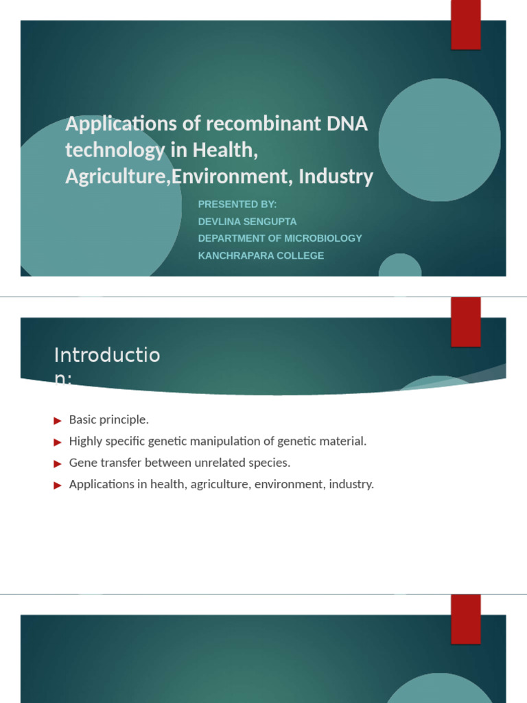 Recombinant DNA Technology Applications | PDF | Recombinant Dna ...