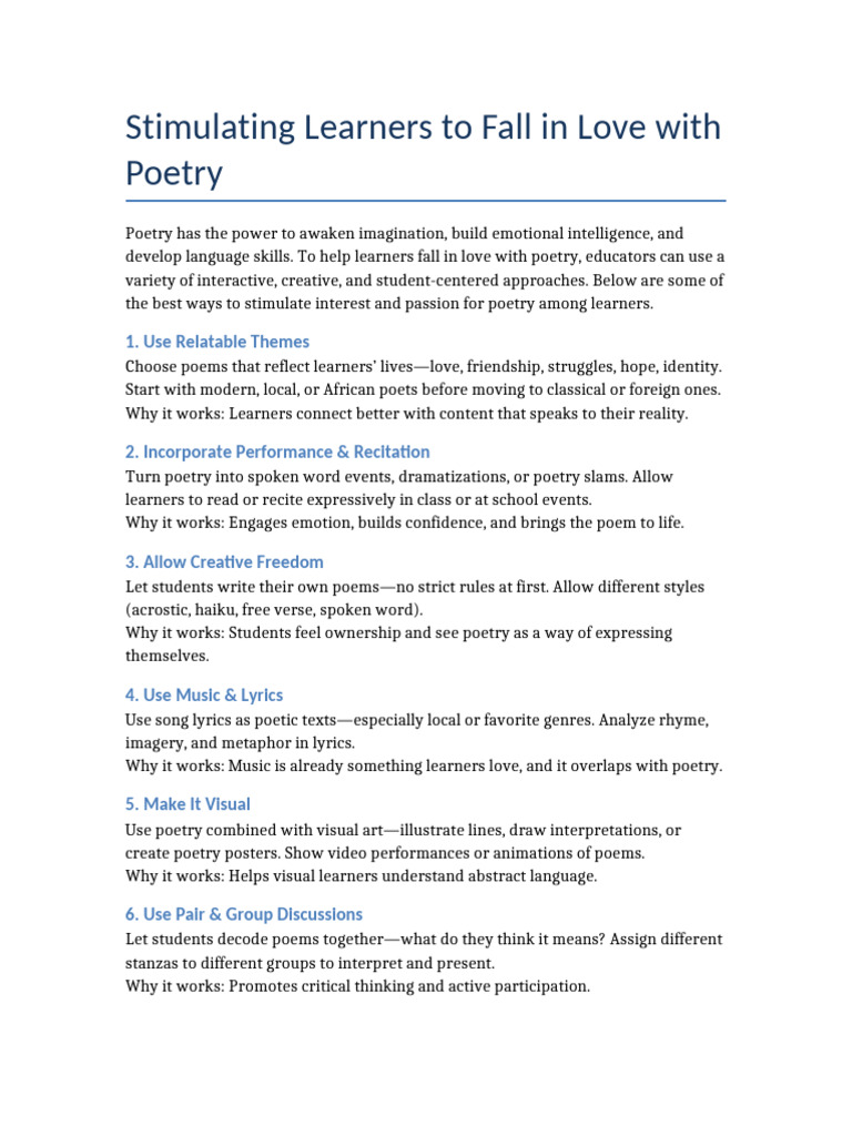 Engage Students with Poetry Techniques | PDF | Poetry
