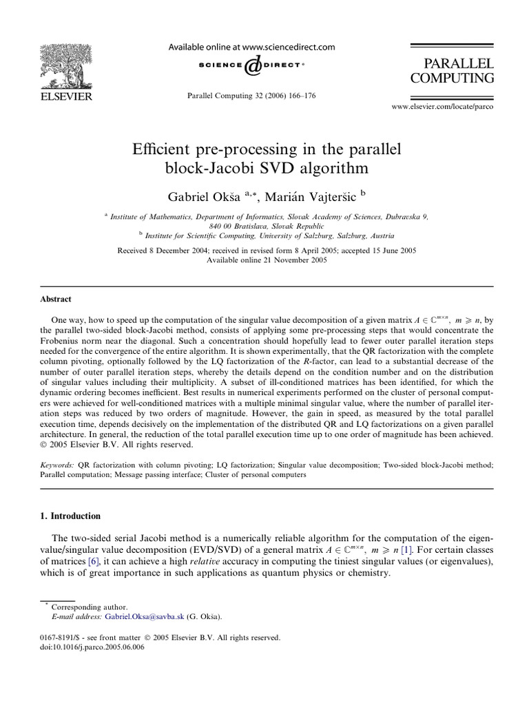 Parallel Block-Jacobi SVD Optimization | PDF | Matrix (Mathematics ...