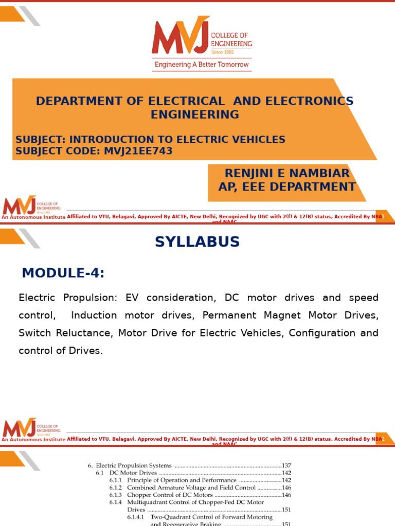 Introduction to Electric Vehicles Syllabus | PDF | Electric Motor ...