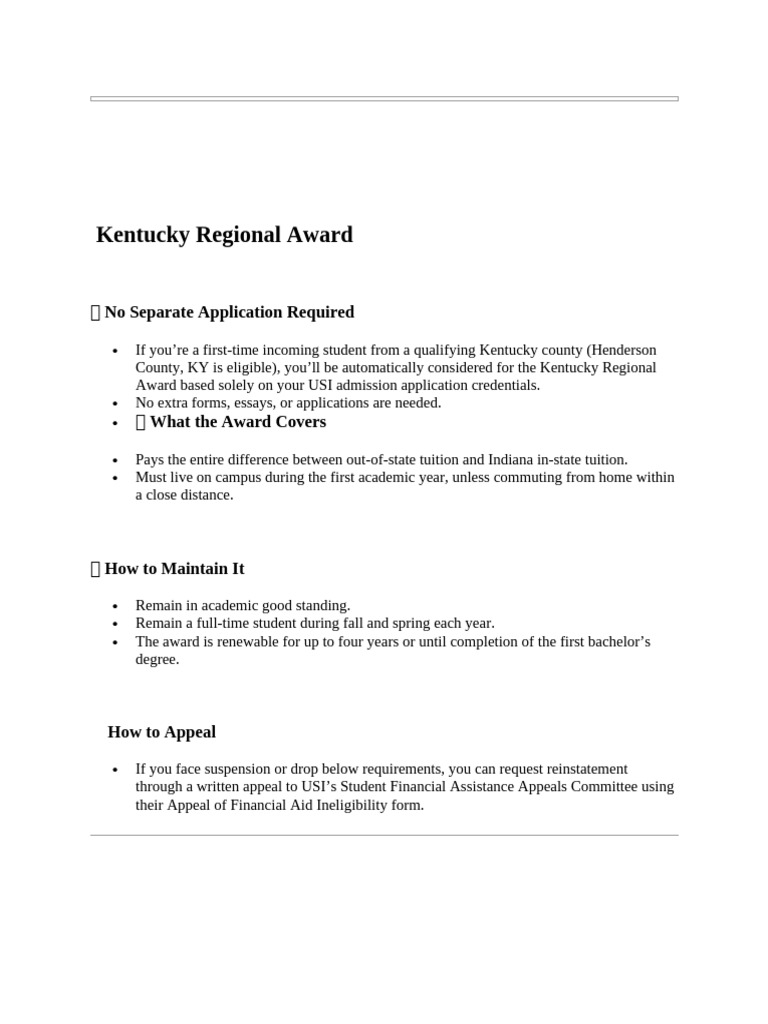 Kentucky Regional Award Overview | PDF | Educational Stages | Higher ...