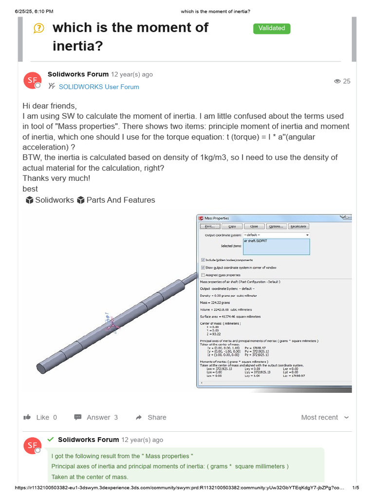 SolidWorks Moment of Inertia Guide | PDF | Rotation | Geometry