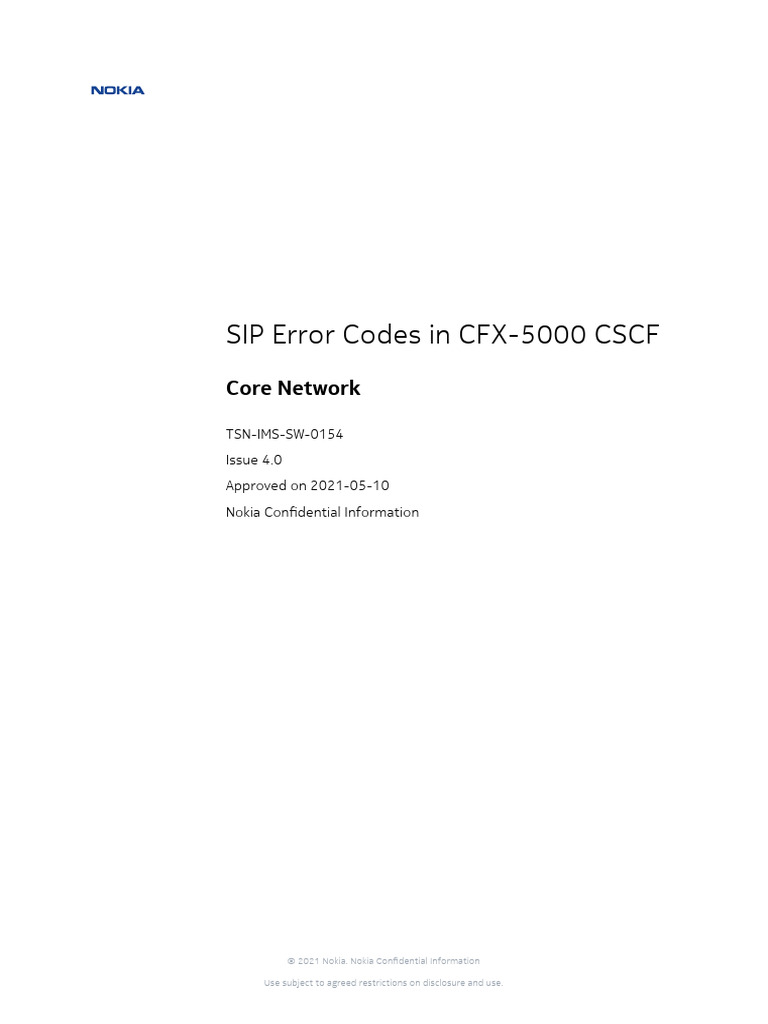 SIP Error Codes for CFX-5000 CSCF | PDF | Ip Multimedia Subsystem ...