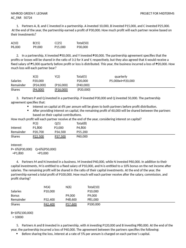 Partnership Profit and Loss Distribution Guide | PDF | Financial ...