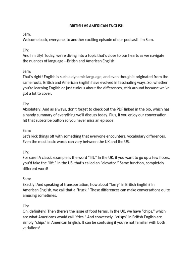 British vs American English Differences | PDF | English Language ...