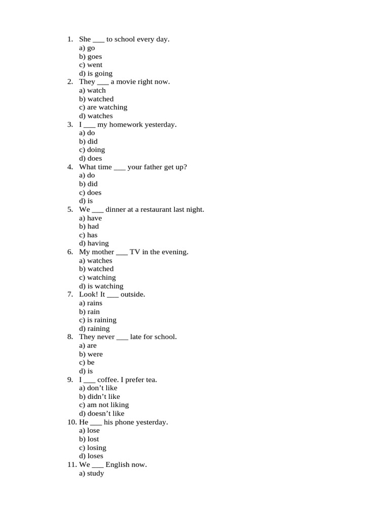 English Verb Tense Quiz | PDF | Chess | Chess Theory