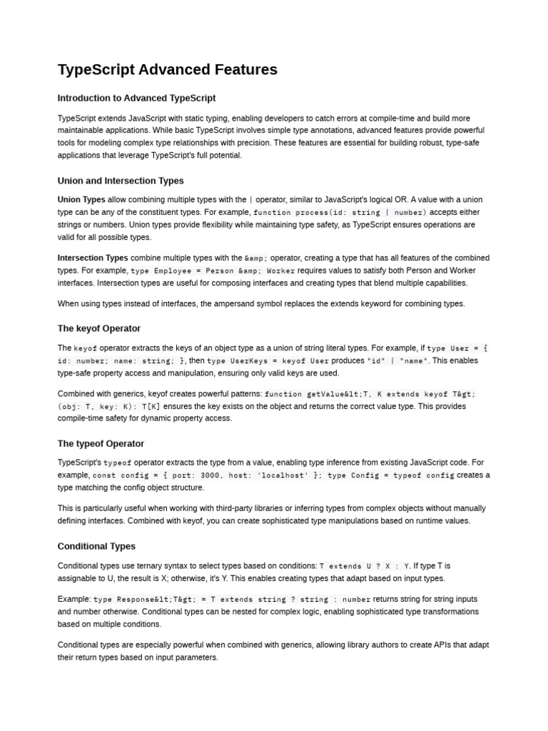 Advanced TypeScript Features Explained | PDF | Parameter (Computer ...