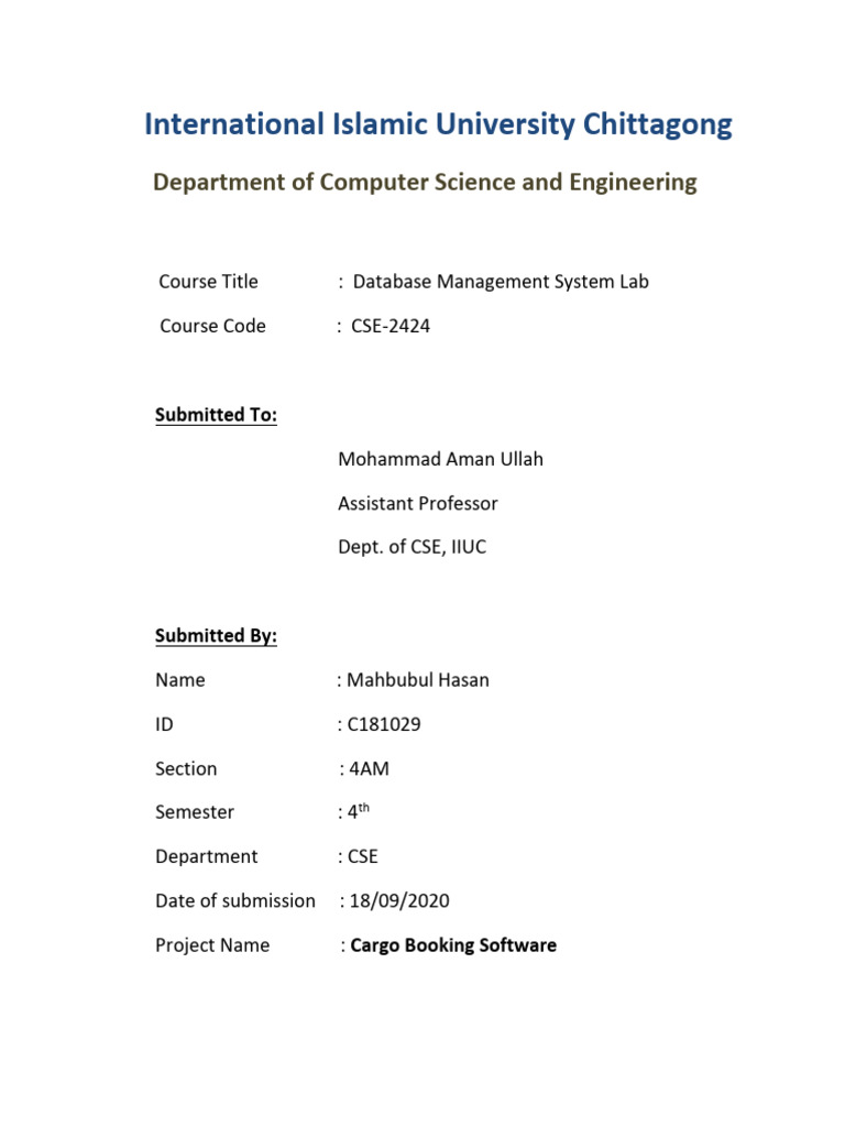 Cargo Booking Software Database Lab | PDF | Computing | Data Management ...