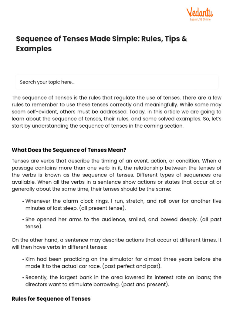 Sequence of Tenses Made Simple - Rules, Tips & Examples | PDF